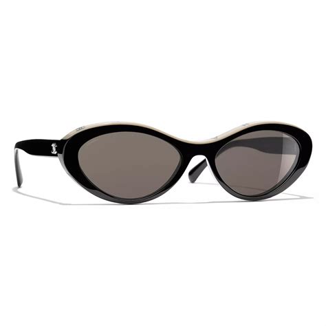 chanel oval sunglasses ch5416 black/beige|CHANEL 5416 Oval Sunglasses .